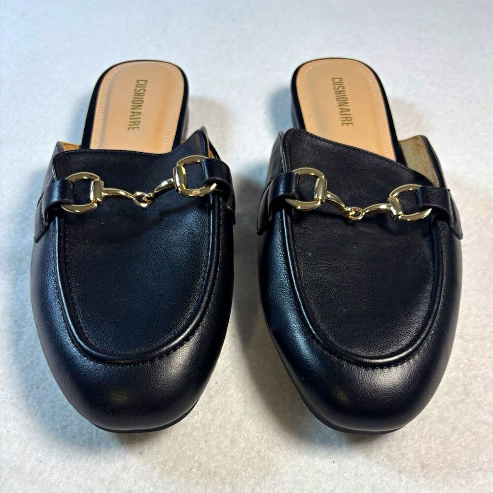 Cushionaire Women’s 9.5 M Black Horsebit Loafer Mules Slip On Flats Gold